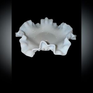 Fenton Hobnail Milk Glass Ruffle Dish